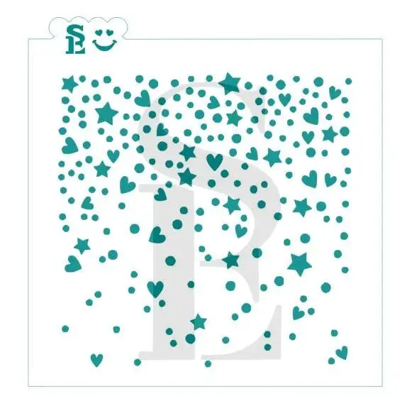 Confetti With Hearts & Stars Pattern Stencil 1