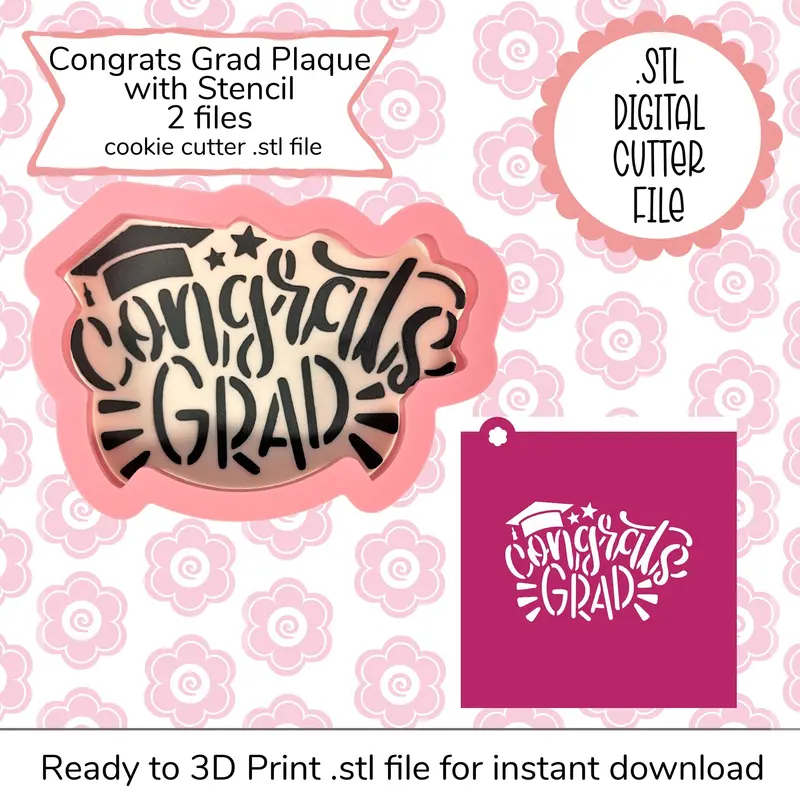 'Congrats Grad' Plaque Digital Cookie Cutter – Stl & Svg Files 1
