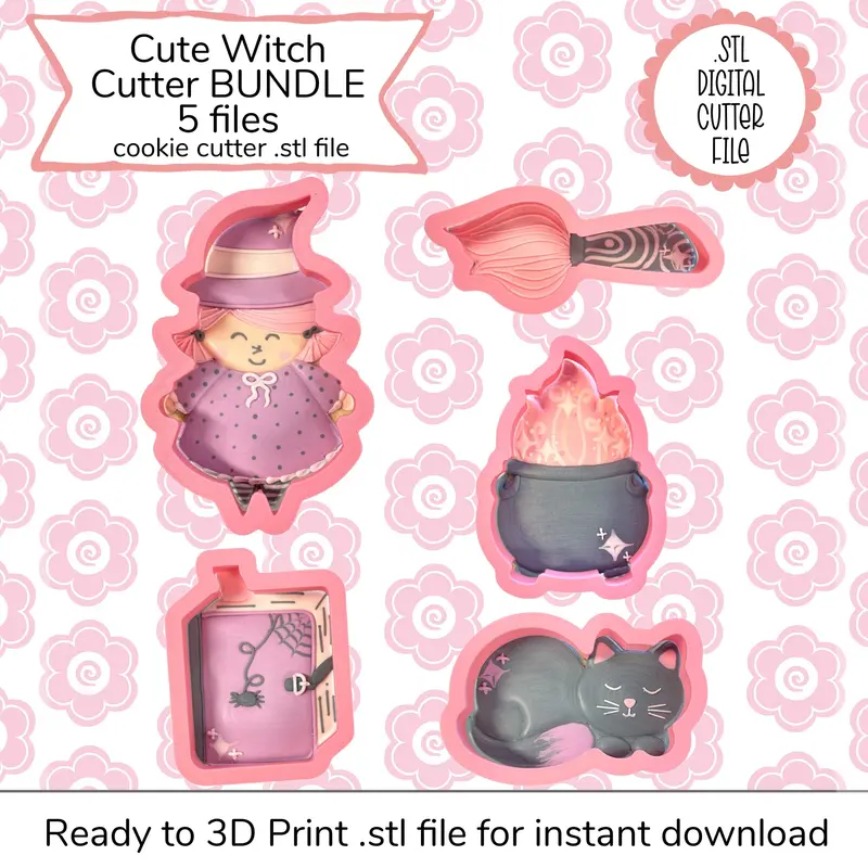 Cute Witch Halloween Cookie Cutter Stl Bundle – Digital File 1