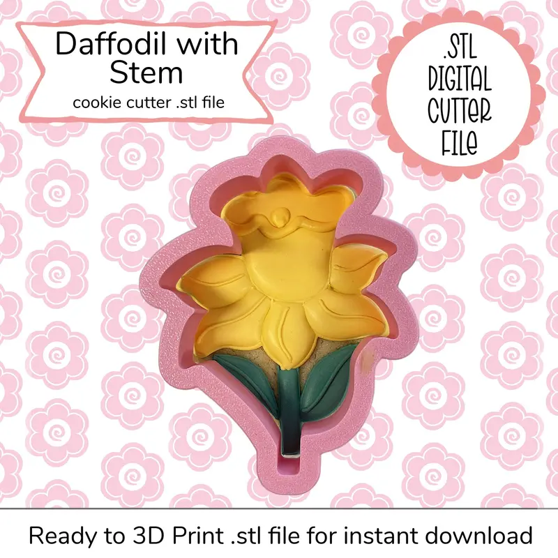 Daffodil With Stem Cookie Cutter – Stl File For Floral Cookies 1