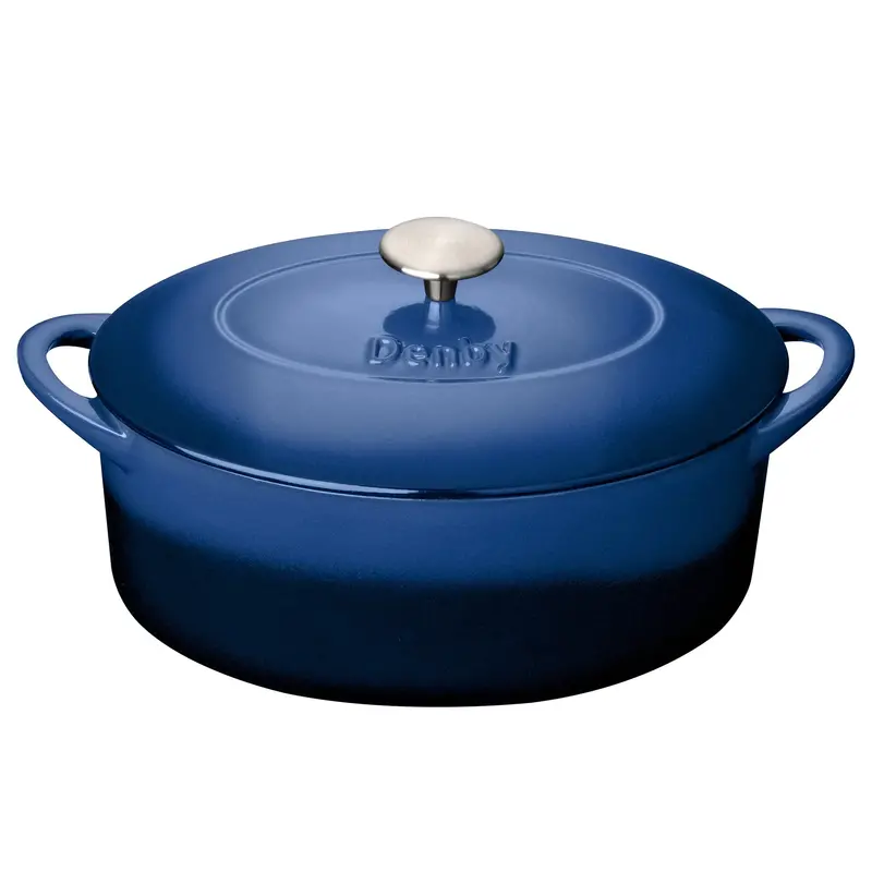 Denby Cobalt Cast Iron Oval Casserole Dish – 28Cm, Oven-Safe 1