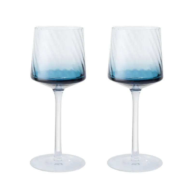 Denby Contemporary Blue Fluted Wine Glasses – Pair 1