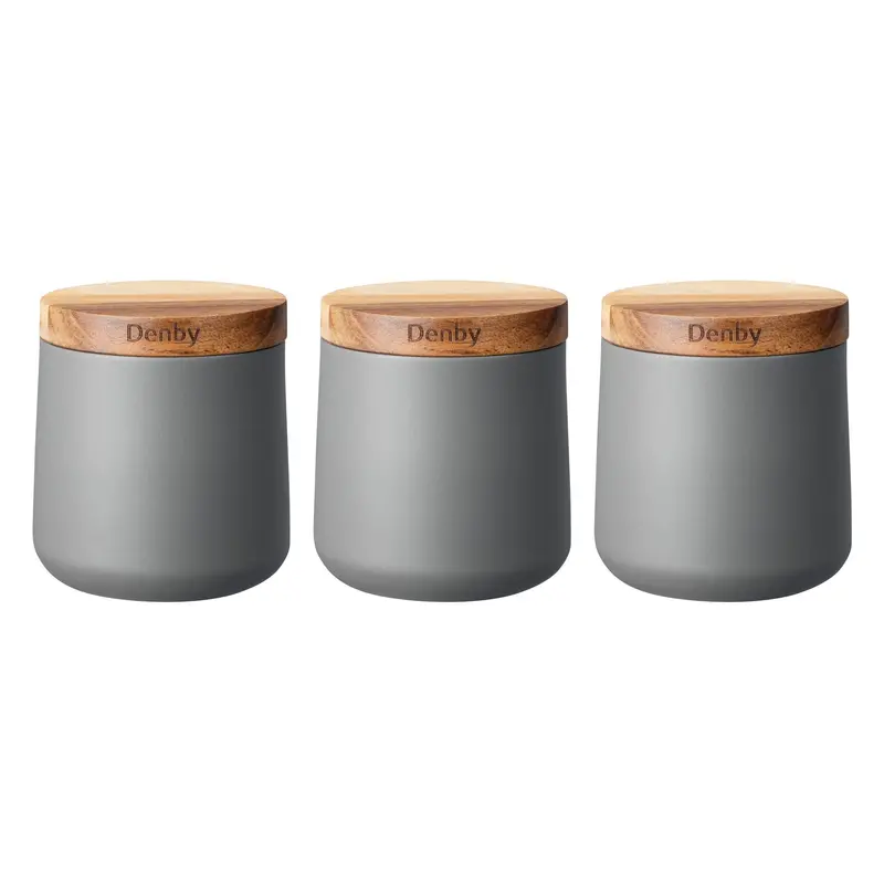 Denby Grey Storage Canister Set – 3-Piece Stackable Kitchen Organizers 1