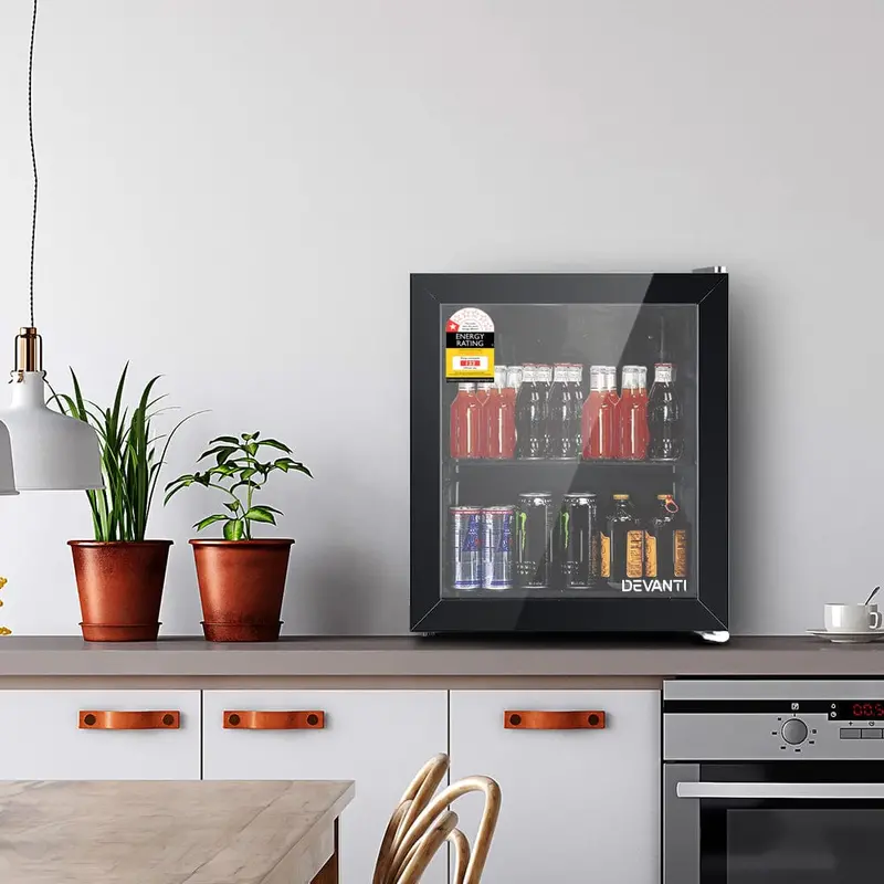 Devanti 46L Glass-Door Mini Bar Fridge – Compact Design, Black 1