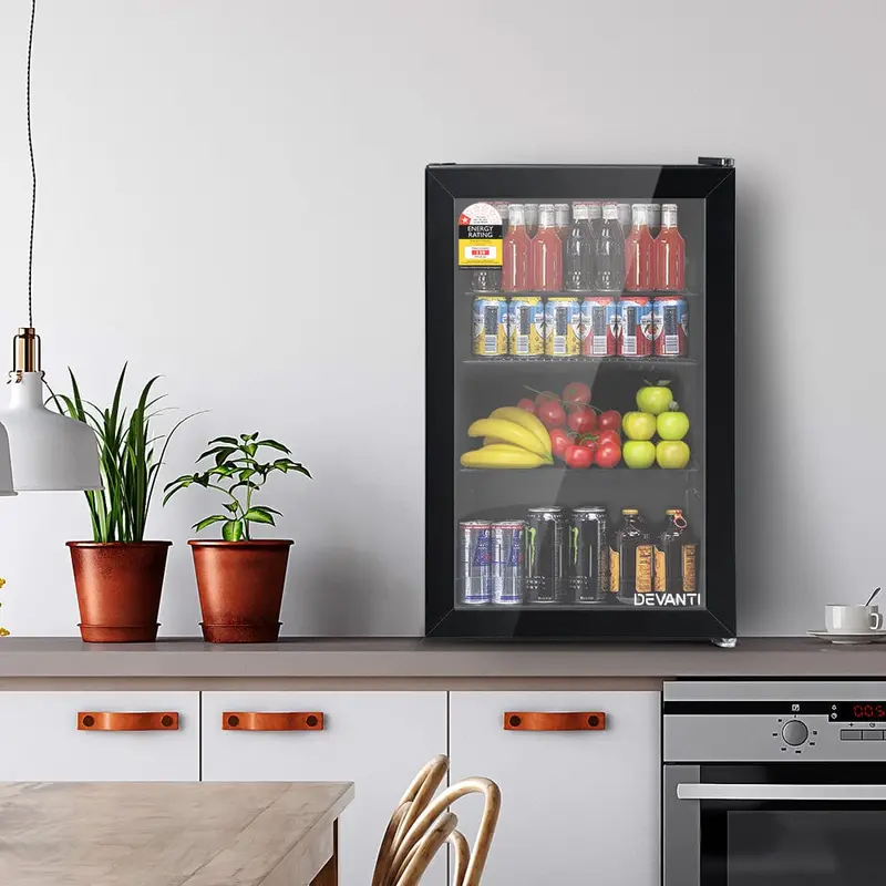 Devanti 70L Glass-Door Bar Fridge With Led Lighting – Sleek Black Finish 1