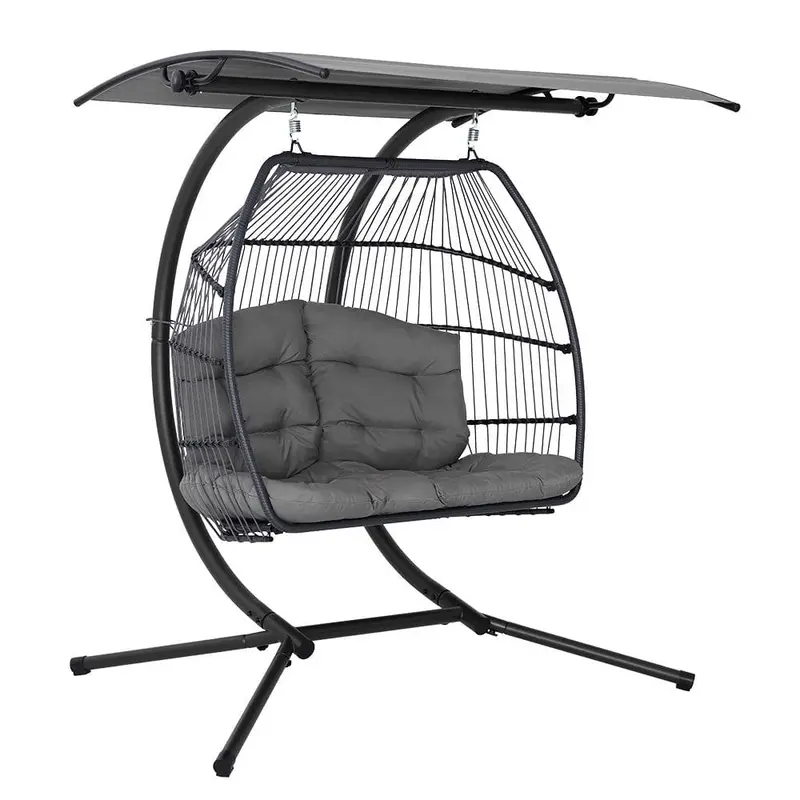 Double Occupancy Wicker Egg Swing Chair – Grey Pod With Steel Frame & Canopy 1