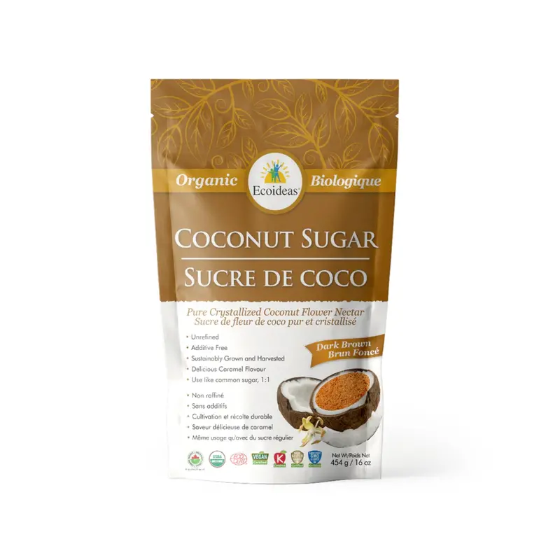 Ecoideas Organic Dark Brown Coconut Sugar – 454G Package 1