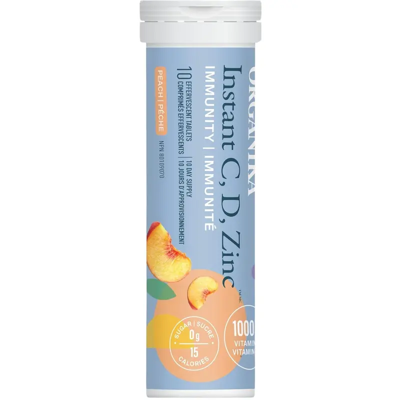 Effervescent Vitamin C, D & Zinc – Peach Flavor Immune Support (10 Tablets) 1