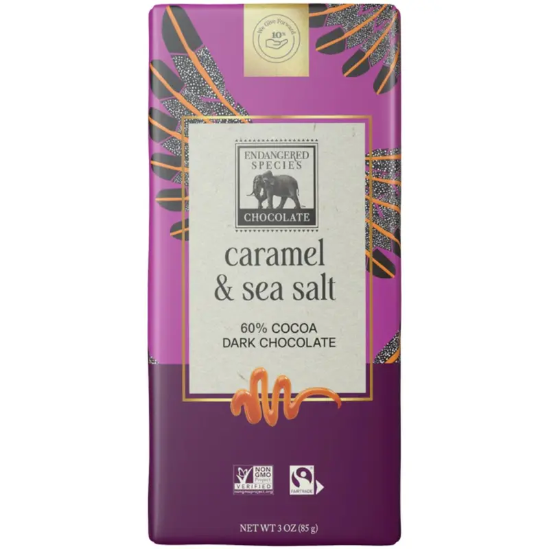 Endangered Species 60% Dark Chocolate Bar With Caramel And Sea Salt – 85G 1