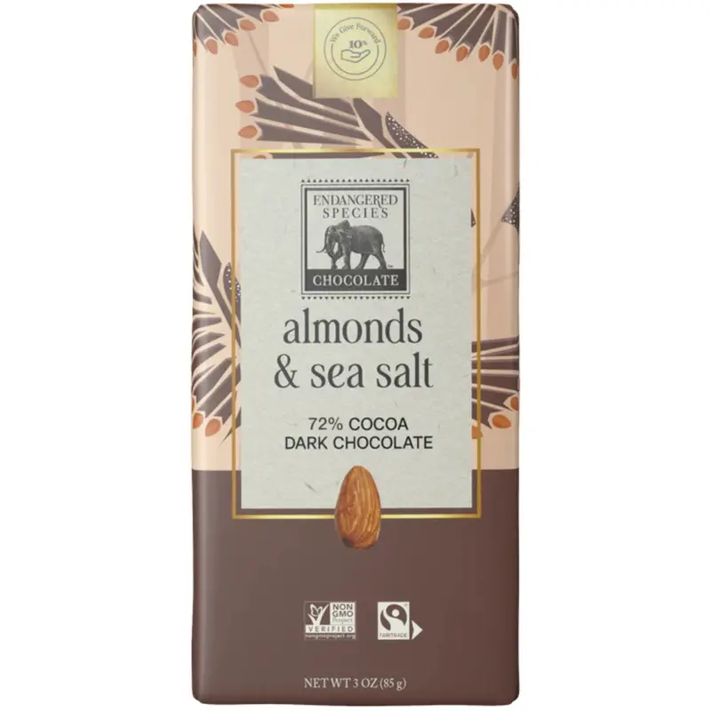 Endangered Species 72% Dark Chocolate Bar With Almonds And Sea Salt – 85G 1