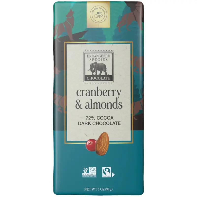 Endangered Species Dark Chocolate – 72% Cocoa With Cranberries & Almonds, 85G 1