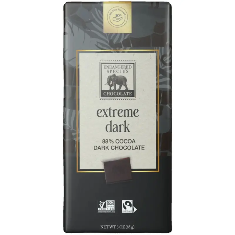 Endangered Species Ultra-Dark Chocolate Bar – 88% Cocoa, 85G 1