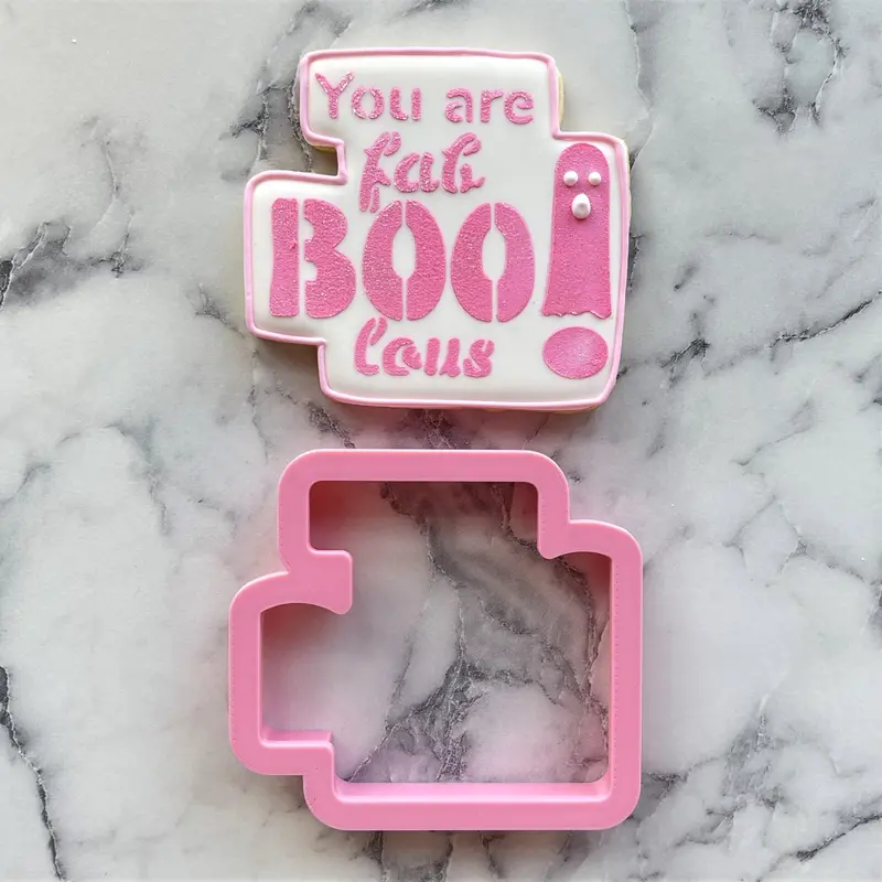 Fab-Boo-Lous Plaque Cookie Cutter With Matching Stencil 1