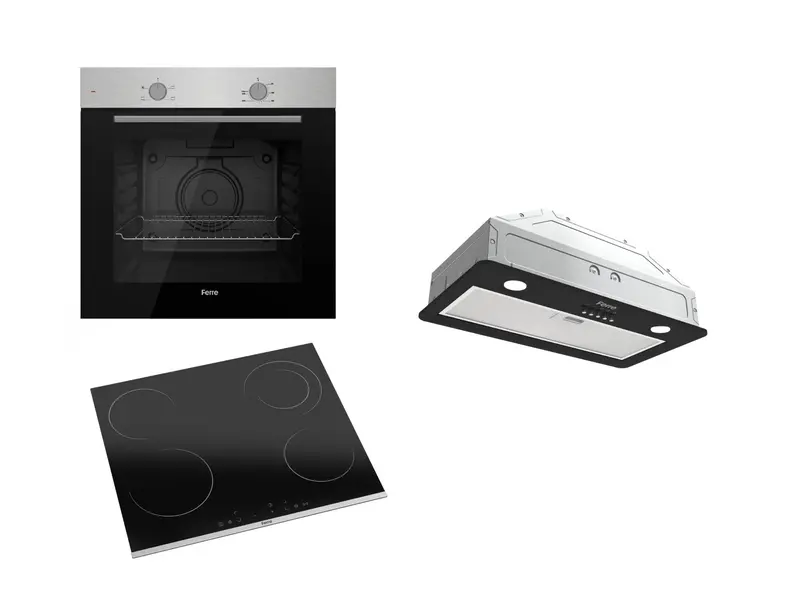 Ferre 60Cm Built-In Electric Oven, 60Cm Ceramic Hob (1 Dual Zone), And 50Cm Silentart Integrated Hood – Black 1