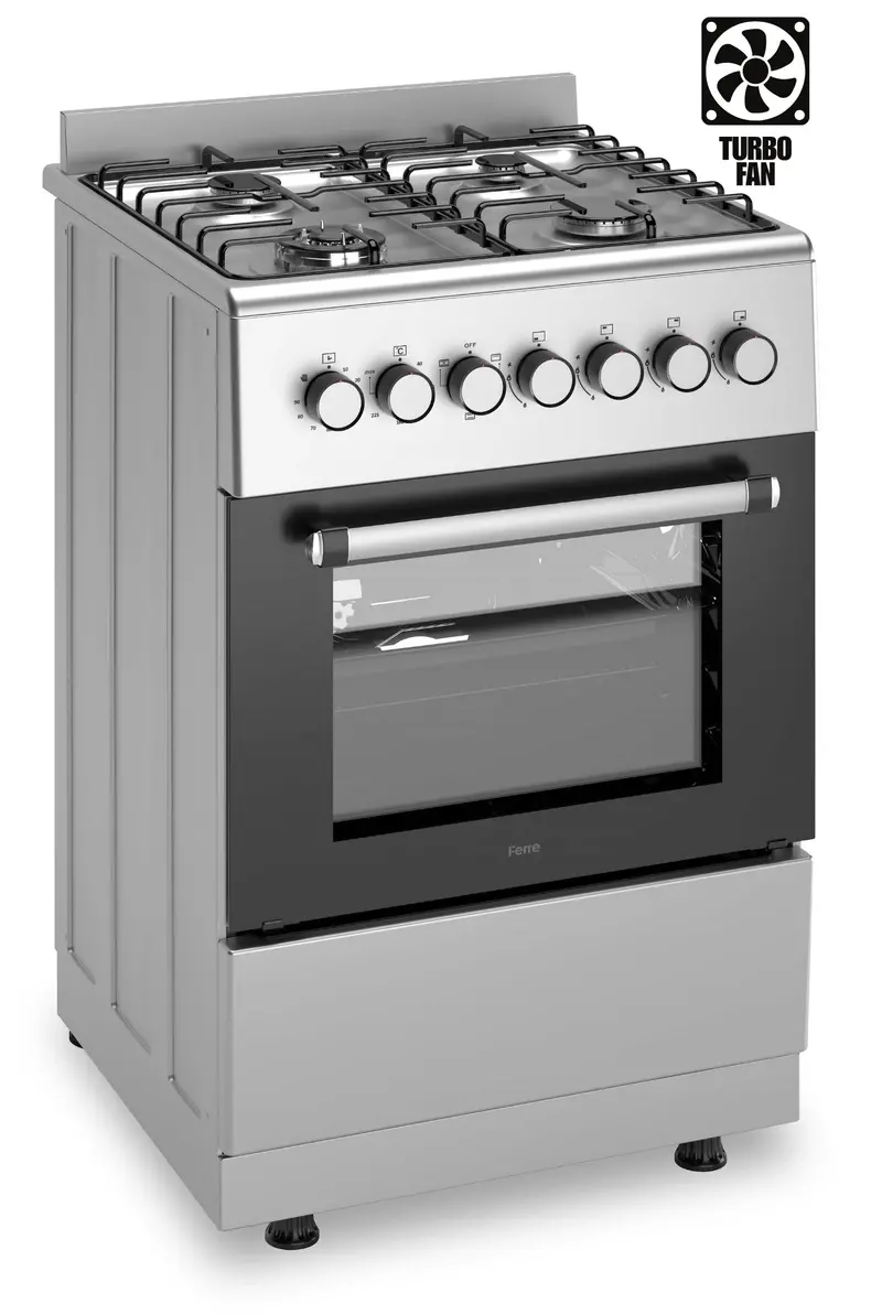 Ferre F6Ts40Ef-In-Mw 60Cm Freestanding Dual Fuel Cooker – Mini Wok Burner + Turbo Fan 1