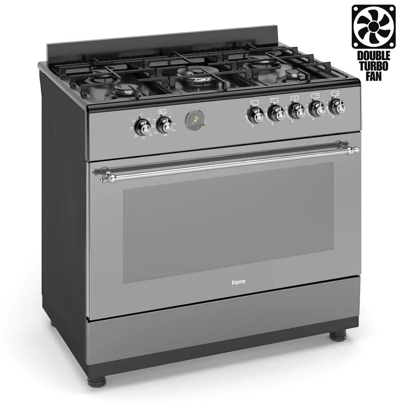 Ferre F9S50E7-Mbl-Retro-Flotal 90Cm Dual Fuel Range Cooker – Double Turbo Fan, 5 Burners (Incl. Wok), Anthracite 1