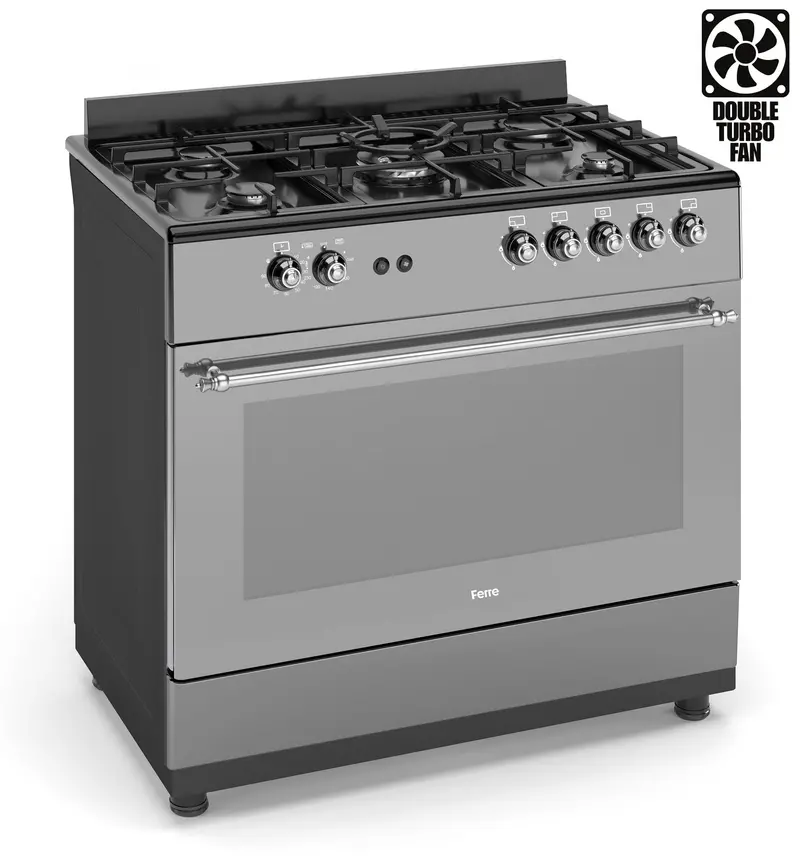 Ferre F9S50Gf-Mbl-Retro-Flotal 90Cm Gas Range Cooker – Double Turbo Fan, 5 Burners (Incl. Wok), Anthracite 1