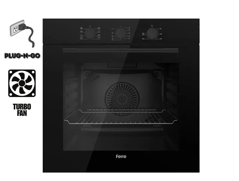 Ferre Qbp8-Bl 60 Cm Black Built-In Electric Oven – 68L Turbo-Convection Oven With Grill Function 1