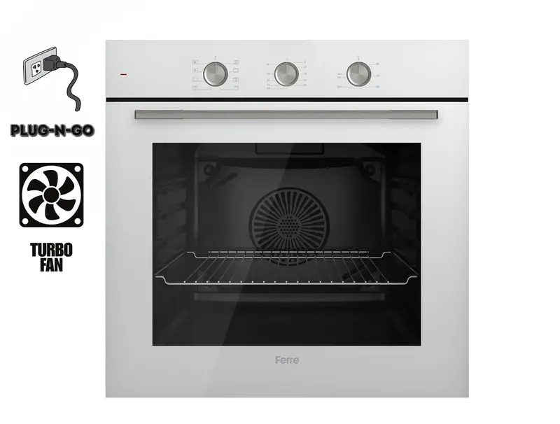 Ferre Qbprm 641 Cb 60 Cm White Built-In Electric Oven – 68L Capacity With Turbo Fan, Convection, And Grill Functions 1