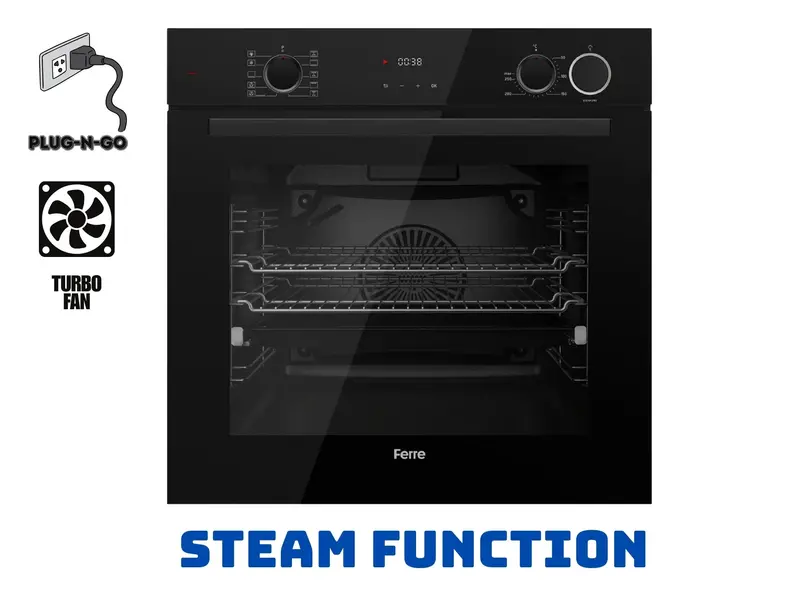 Ferre Qxdmd 662S Cs 60Cm Black Steamart Built-In Oven – 73L, 10 Functions, Fryart Turbo + Grill/Turbo Resistance 1