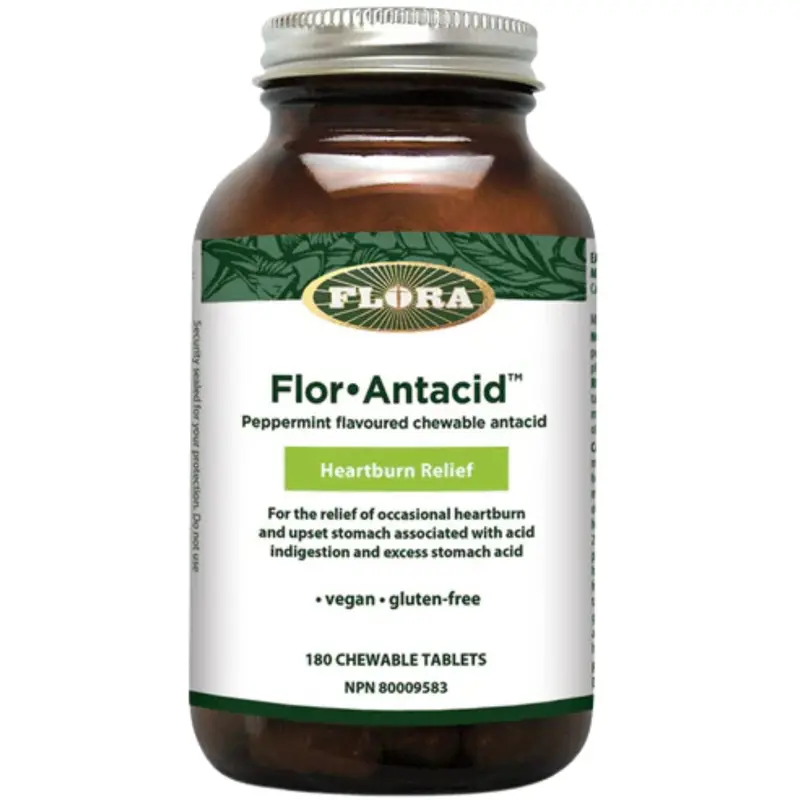 Flora Antacid Heartburn Relief Tablets – Calcium Carbonate Formula (180 Count) 1