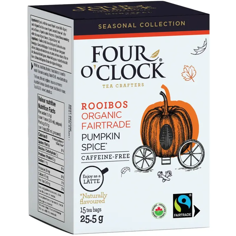Four O’Clock Organic Fair Trade Pumpkin Spice Rooibos Tea – 15 Tea Bags 1