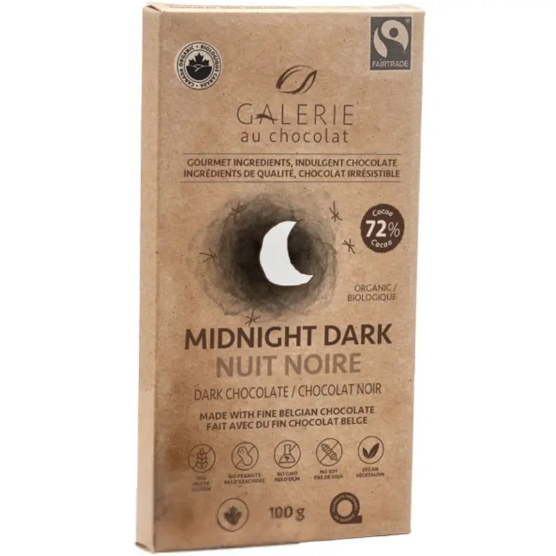 Galerie Au Chocolat Midnight Dark 72% Chocolate Bar – 100 G Intense, Smooth Fairtrade Treat 1