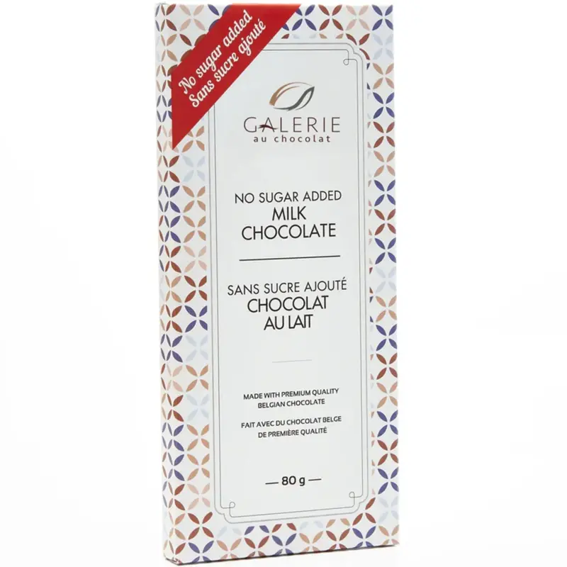 Galerie Au Chocolat No-Sugar Milk Chocolate Bar – 80 G Creamy, Naturally Sweet Alternative 1