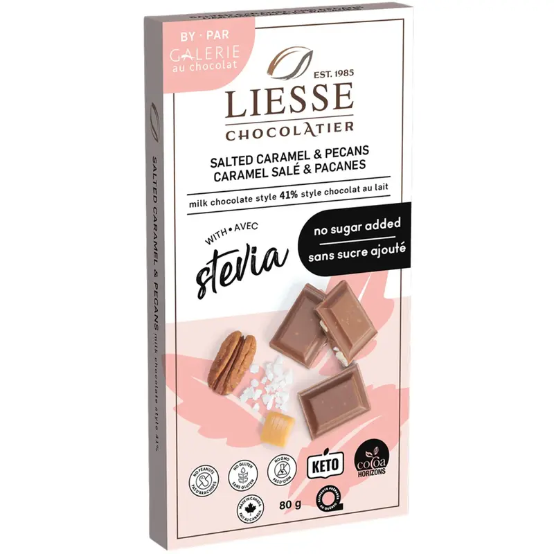 Galerie Au Chocolat Salted Caramel & Pecan Milk Chocolate – 80 G Sugar-Free Gourmet Bar 1