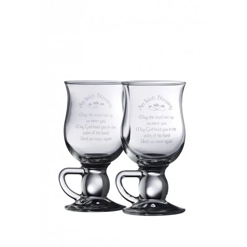 Galway Crystal Irish Blessing Latte Cups – Handcrafted Glass Pair 1
