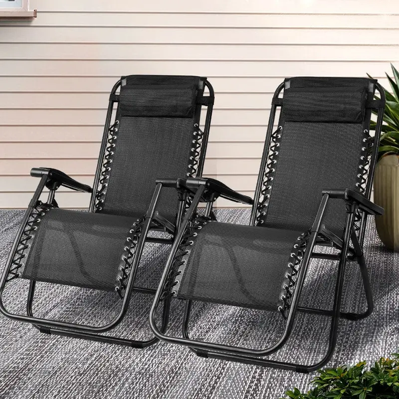 Gardeon 2-Pack Zero-Gravity Outdoor Recliner Chairs With Adjustable Headrest – Black 1