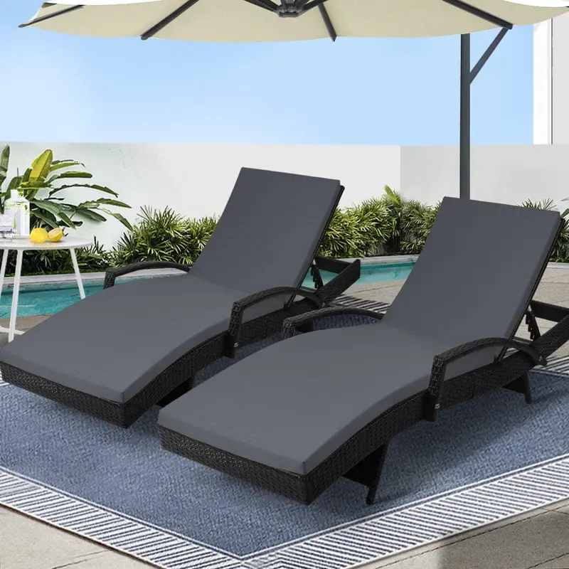 Gardeon 2-Piece Adjustable Outdoor Lounge Set With Padded Cushions And Ergonomic Armrests – Black 1