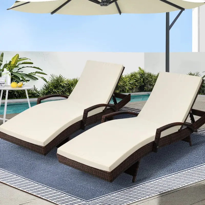 Gardeon 2-Piece Adjustable Wicker Sun Lounger Set – Brown, With Cushions & Armrests 1