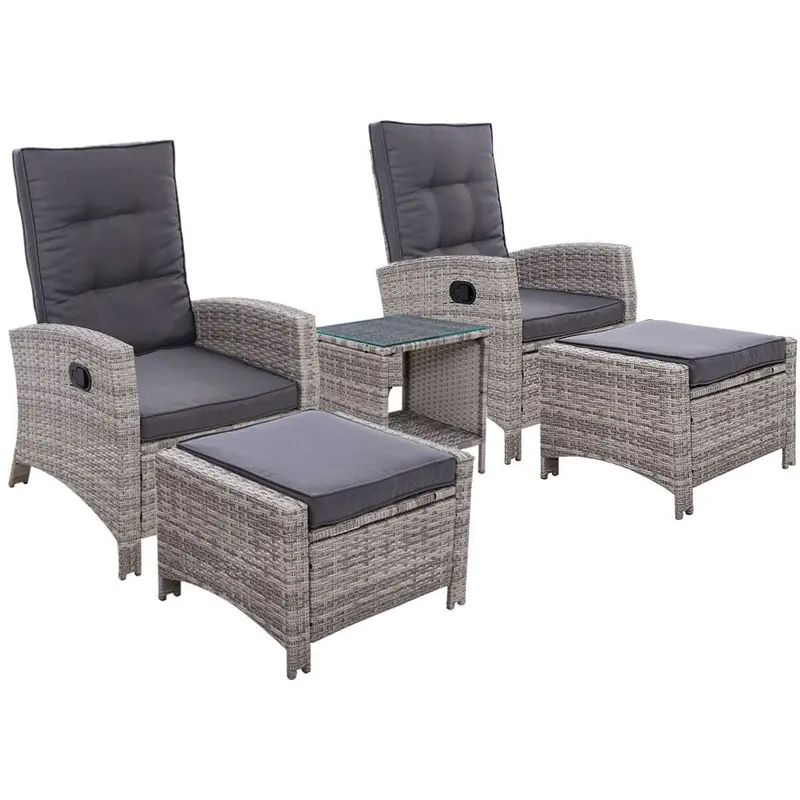 Gardeon 5-Piece Outdoor Wicker Furniture Set – Recliners, Table & Loungers 1