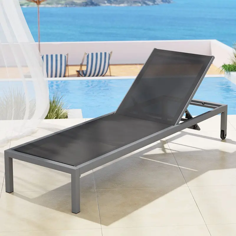 Gardeon Adjustable Aluminium Sun Lounger With Wheels – Dark Grey 1