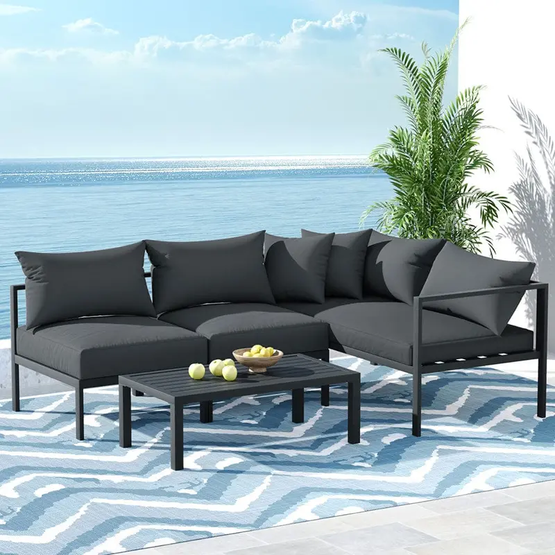 Gardeon Aluminium Outdoor Sofa Set – 4-Piece Weather-Resistant Patio Lounge With Cushions & Coffee Table 1