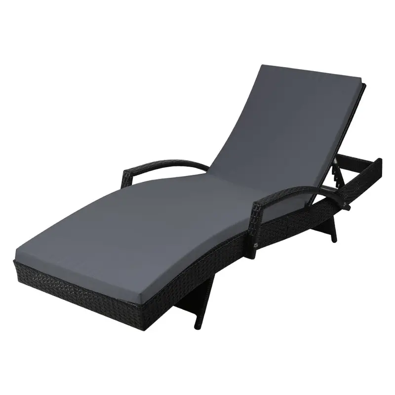 Gardeon Bedarra Outdoor Lounge Chair – Adjustable Black Sun Lounger With Reversible Armrests 1