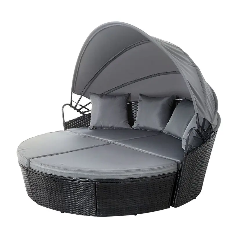 Gardeon Black Woven Rattan Outdoor Daybed Lounge 1