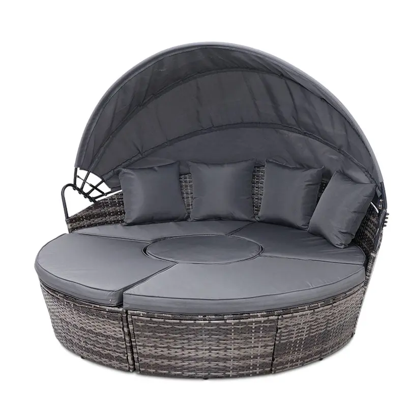 Gardeon Grey Wicker Modular Daybed Lounge With Removable Canopy 1