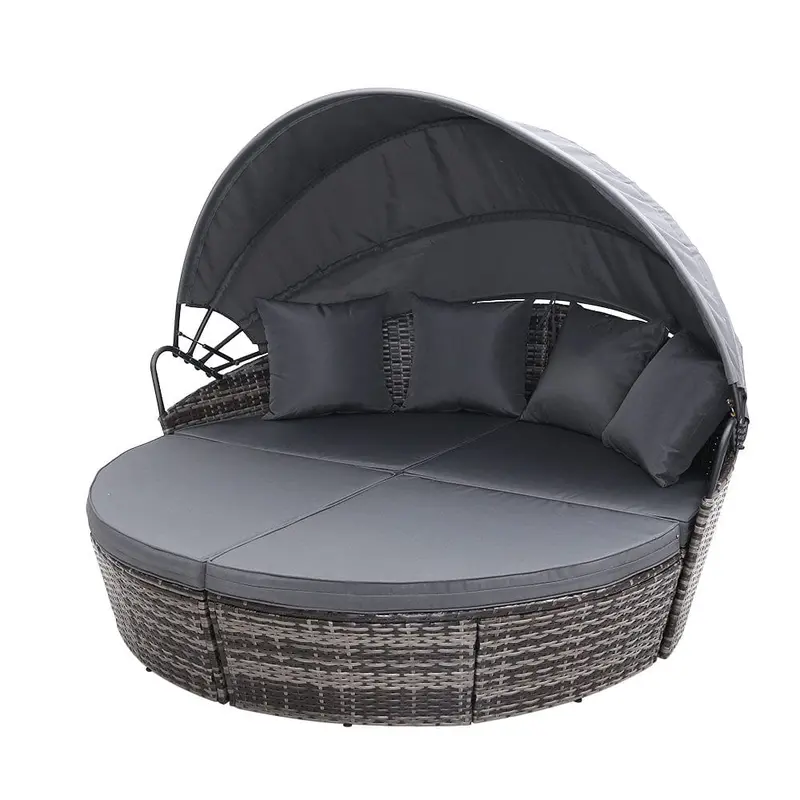 Gardeon Modular Grey Rattan Outdoor Daybed With Canopy & Cushions 1