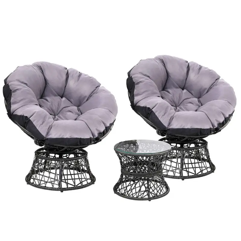 Gardeon Papasan Outdoor Lounge Set With Side Table – Uv-Resistant Black Wicker 1