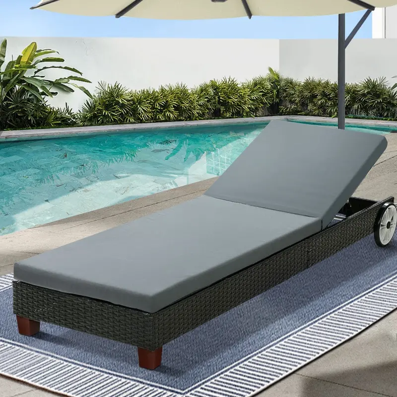 Gardeon Rolling Wicker Sun Lounger – Outdoor Daybed With Wheels, Black 1