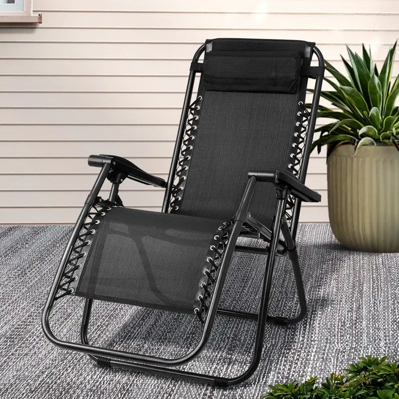 Gardeon Zero-Gravity Outdoor Recliner With Adjustable Head Support – Black 1
