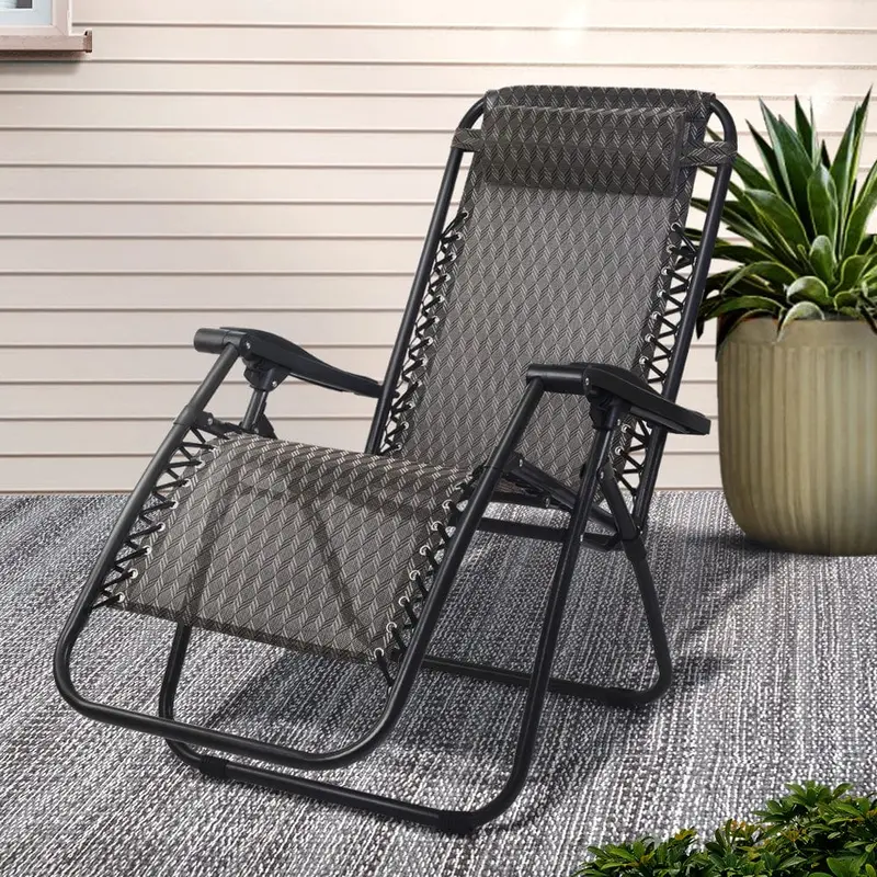Gardeon Zero-Gravity Outdoor Recliner With Adjustable Head Support – Grey 1