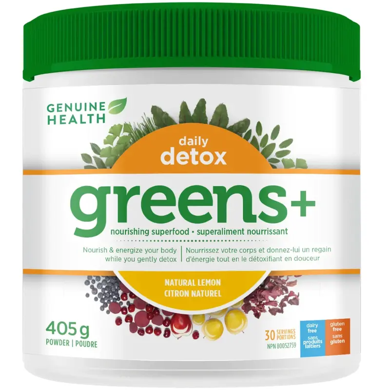 Genuine Health Greens+ Daily Detox – Lemon-Flavoured Superfood Blend, 405G 1