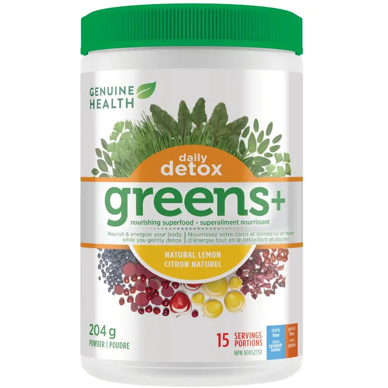 Genuine Health Greens+ Daily Detox Powder – Natural Lemon Flavor (204 G, 15 Servings) 1