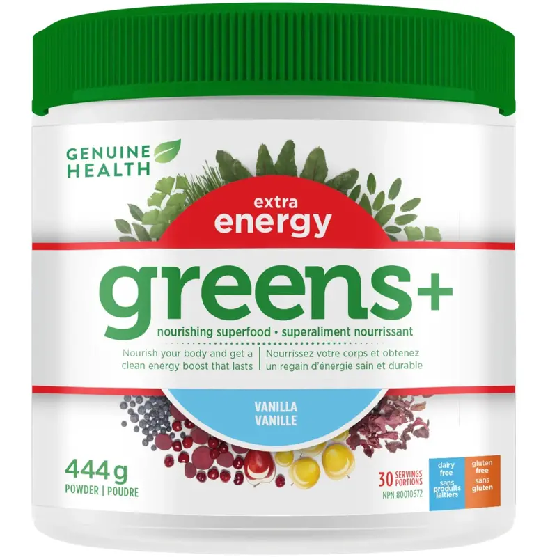 Genuine Health Greens+ Extra Energy Vanilla Powder – 444 G 1