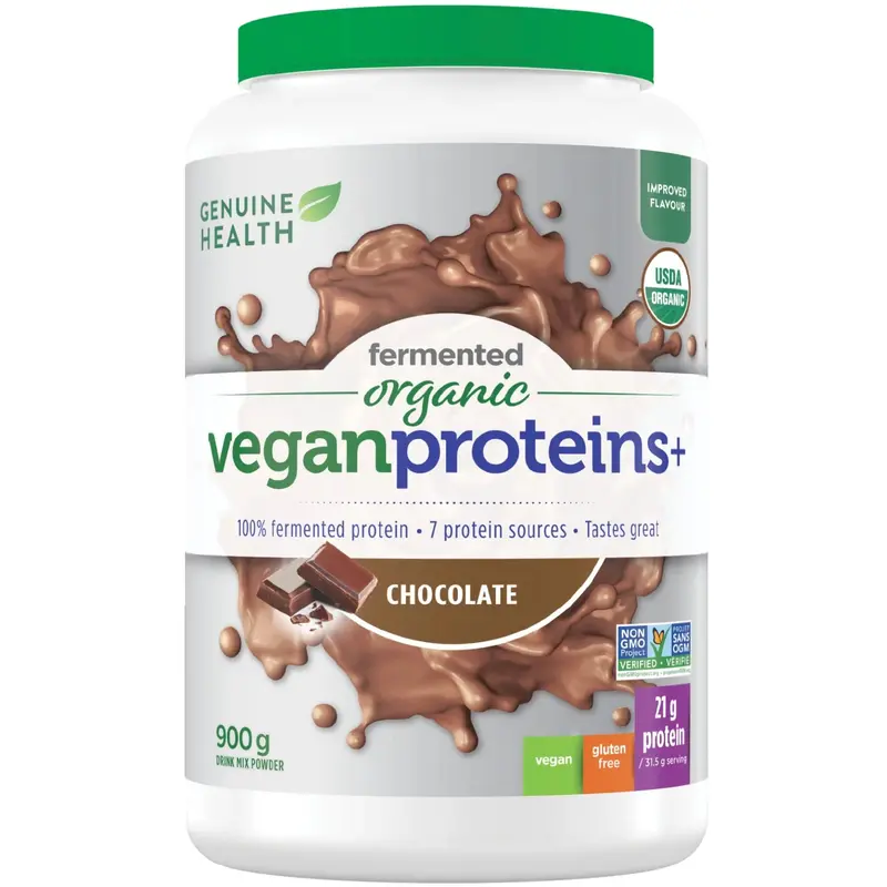 Genuine Health Organic Fermented Vegan Protein Powder – Chocolate Flavor, 900G 1