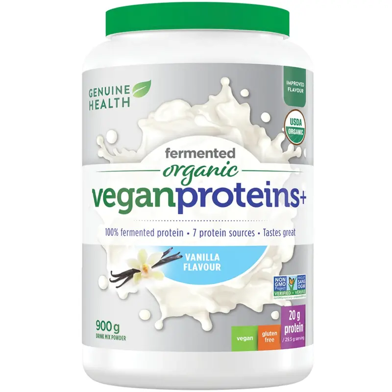 Genuine Health Organic Fermented Vegan Protein Powder – Vanilla Flavor, 900G 1