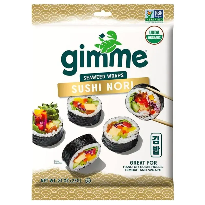 Gimme Organic Roasted Sushi Nori Seaweed Sheets – Low-Calorie Snack Wraps (23G) 1